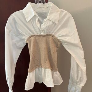 Stylish White and Tan Women's Top